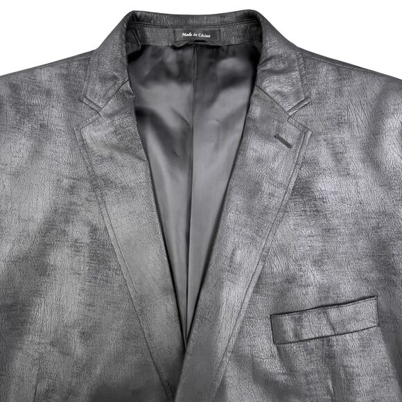 Calvin Klein Faux Leather Blazer Men's 52R Black Two Button Sport Coat - Picture 4 of 14